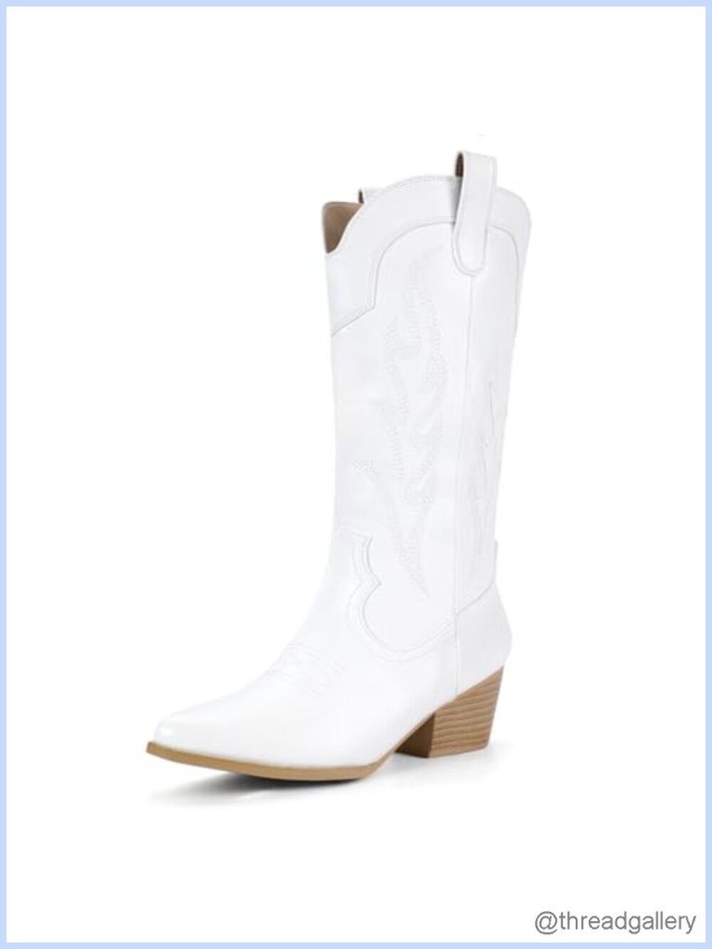 IDIFU Cowboy Boots Pointed Toe Chunky Heel Mid Calf Pull On Western